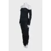 Black off-the-shoulder dress with tag