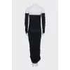 Black off-the-shoulder dress with tag