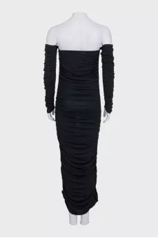 Black off-the-shoulder dress with tag