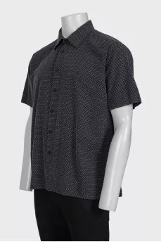 Men's black short sleeve printed shirt