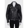 Black straight-cut leather jacket