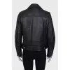 Black straight-cut leather jacket