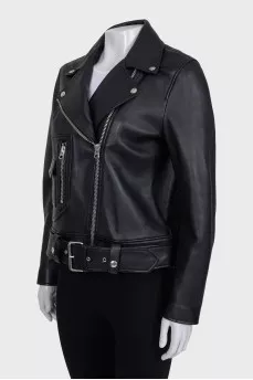 Black straight-cut leather jacket