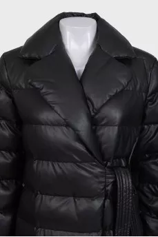 Black eco-leather coat