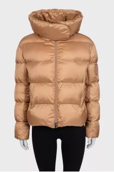 Brown down jacket with a hood