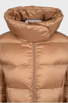 Brown down jacket with a hood