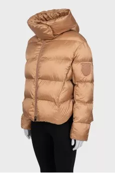Brown down jacket with a hood