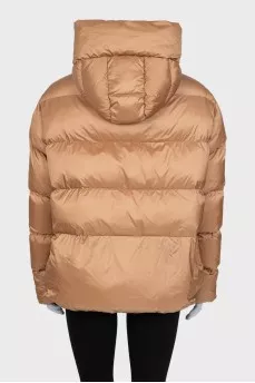 Brown down jacket with a hood