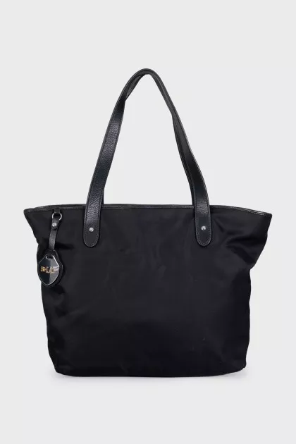 Zippered shopper with leather handles