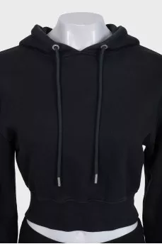 Black cropped hoodie with signature print