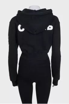 Black cropped hoodie with signature print