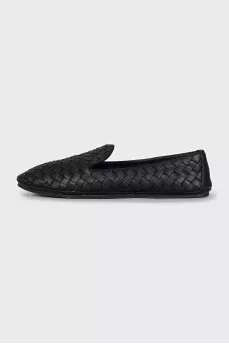 Black leather ballet flats with braiding