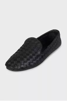 Black leather ballet flats with braiding
