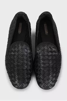 Black leather ballet flats with braiding