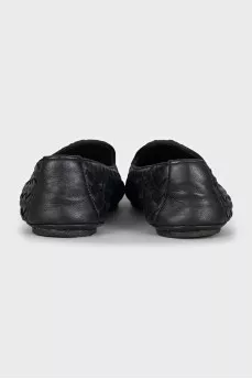 Black leather ballet flats with braiding