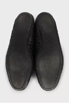 Black leather ballet flats with braiding