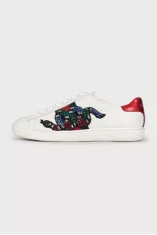 Leather sneakers with multi-colored heels