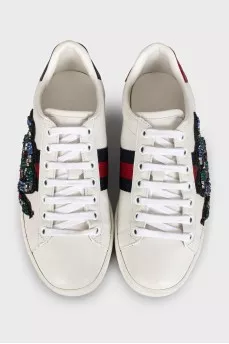 Leather sneakers with multi-colored heels