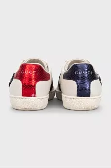 Leather sneakers with multi-colored heels