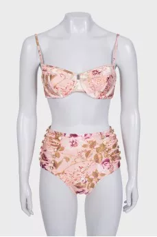 Printed two-piece swimsuit with tag