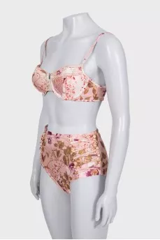 Printed two-piece swimsuit with tag