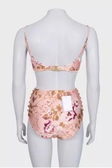 Printed two-piece swimsuit with tag