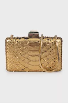 Gold leather clutch with chain