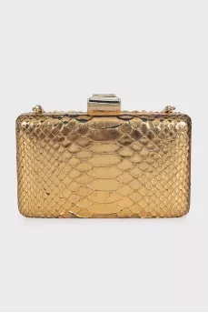 Gold leather clutch with chain