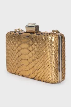 Gold leather clutch with chain