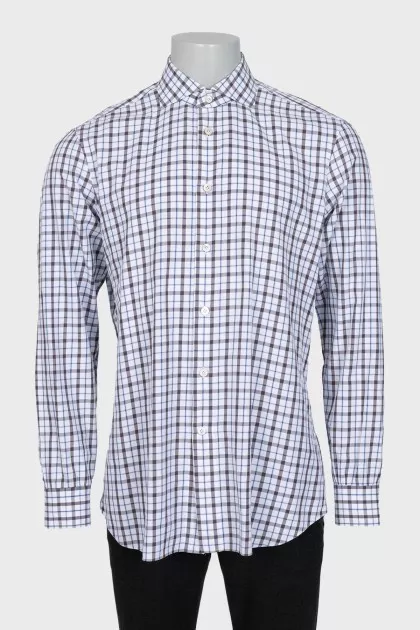 Men's straight-cut shirt with a plaid print