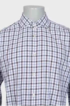 Men's straight-cut shirt with a plaid print