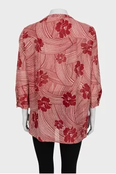 Red loose printed blouse