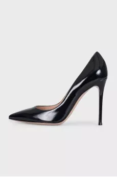 Black leather high heel shoes