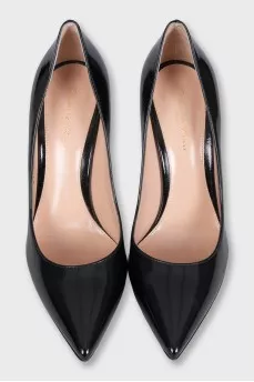 Black leather high heel shoes