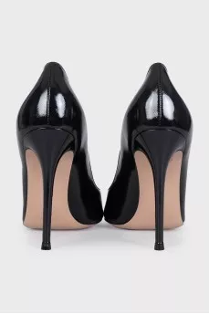 Black leather high heel shoes