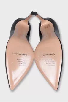 Black leather high heel shoes