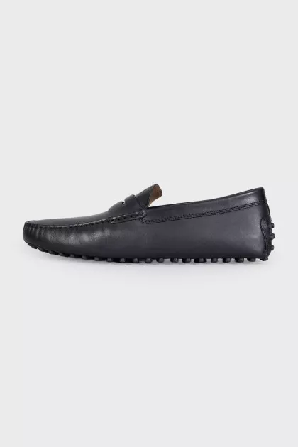 Men's black leather moccasins