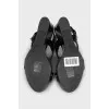 Black leather wedge sandals