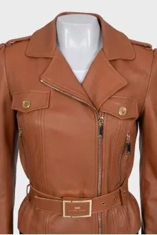 Brown leather jacket with gold hardware