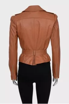Brown leather jacket with gold hardware