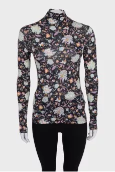 Black turtleneck with floral print
