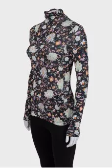 Black turtleneck with floral print