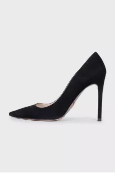 Black suede heeled pumps