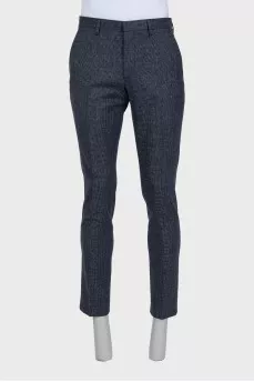 Men's blue trousers with a small check pattern