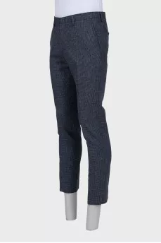 Men's blue trousers with a small check pattern