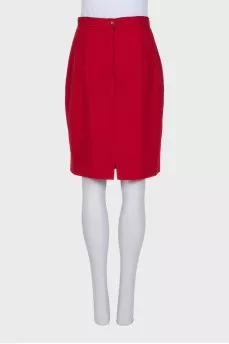 Red wool pencil skirt