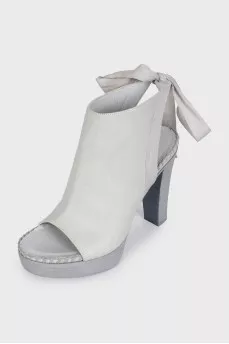 Gray leather heeled sandals