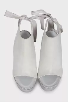 Gray leather heeled sandals