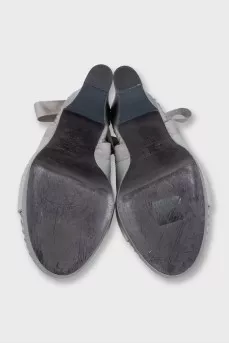 Gray leather heeled sandals
