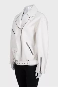White leather jacket with print